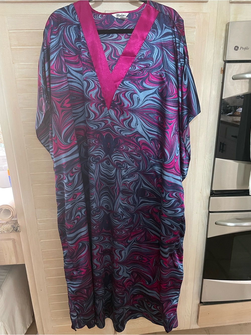 Winlar Marble-Print Caftan in Magenta and blues one size fits all